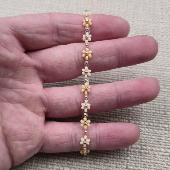 Jewelry - 7 Inch Sterling Silver Zig Zag Beaded Flower Handmade Bracelet A7235